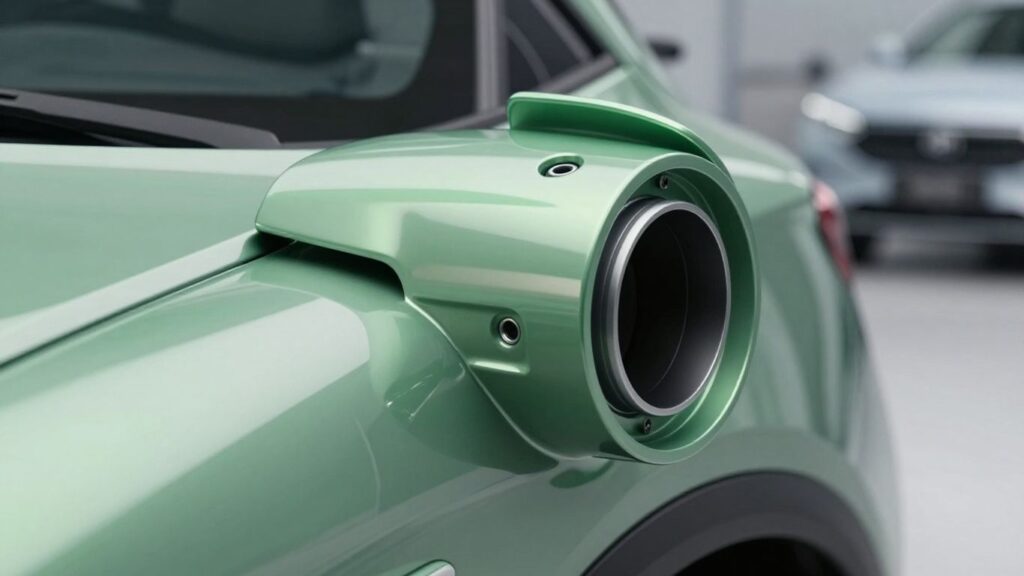 Recycled BYD car part with green accents.